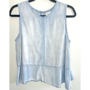 Cloth & Stone Blue Acid Wash Chambray Tank Top S Small 100% Tencel Boho Peplum